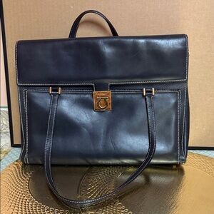 Salvatore Ferragamo Black Leather Briefcase Tote